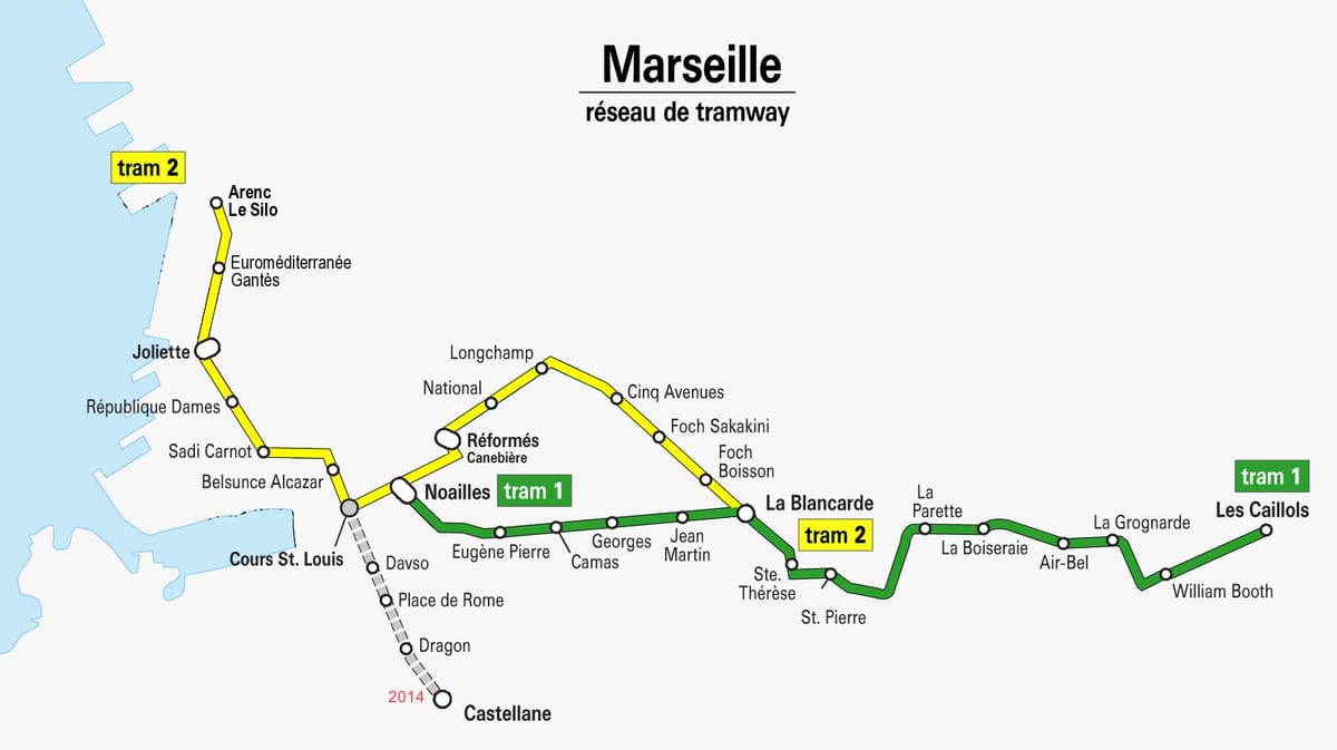 ನಕ್ಷೆ Marseille ಟ್ರಾಮ್