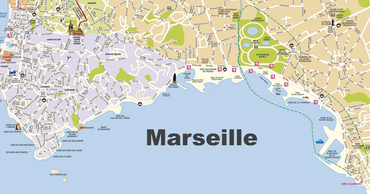 Marseille ಕಡಲತೀರಗಳು ನಕ್ಷೆ