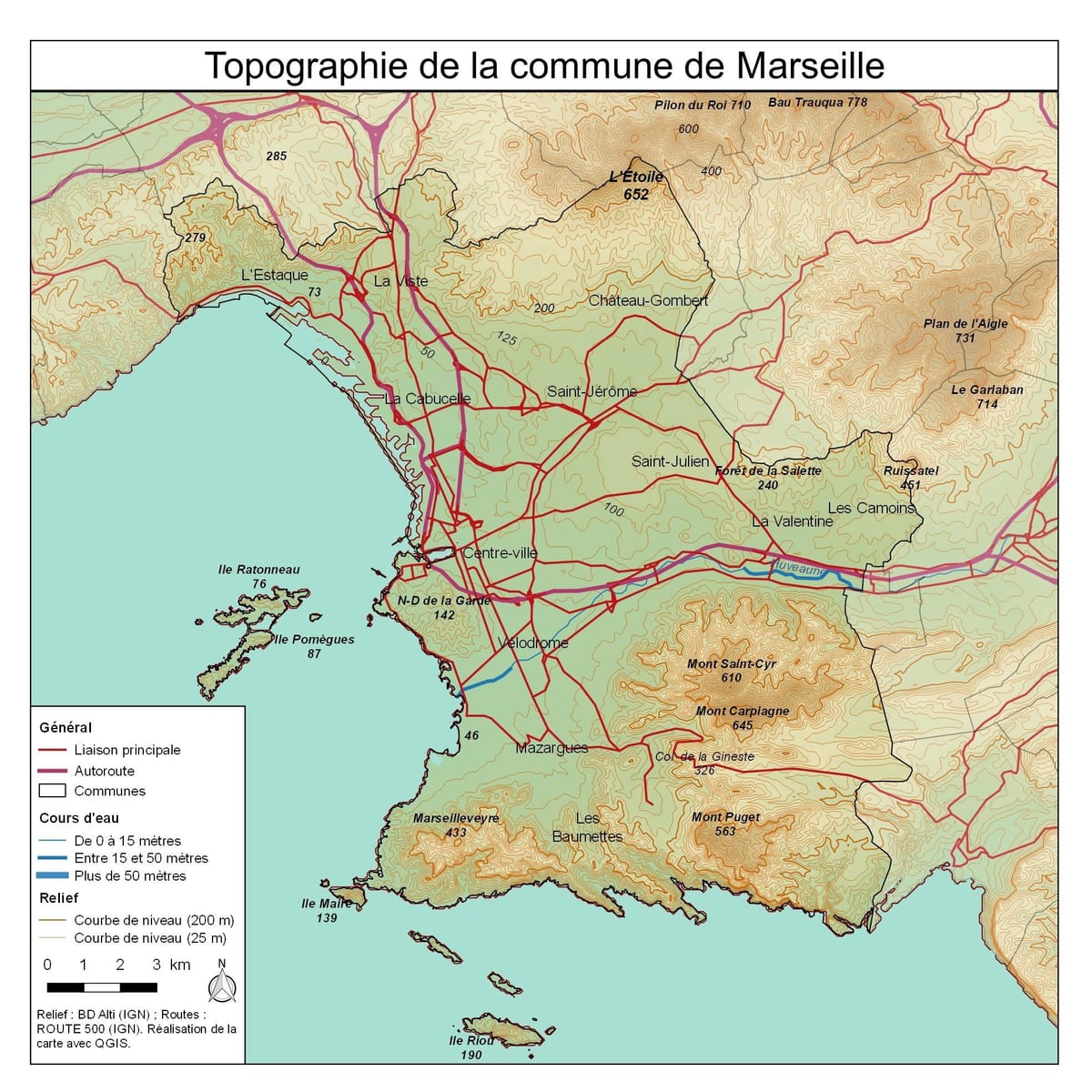 ಸ್ಥಳಾಕೃತಿಯ ನಕ್ಷೆ Marseille