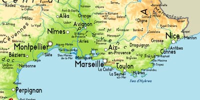 ನಕ್ಷೆ Marseille ಮತ್ತು ಸುತ್ತಮುತ್ತಲಿನ ಪ್ರದೇಶದಲ್ಲಿ
